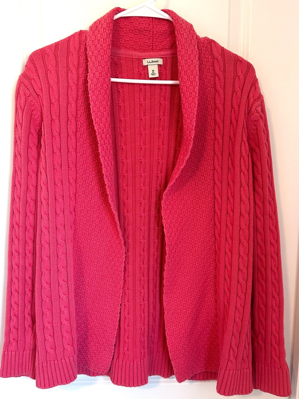 L.L. Bean Women's Cardigan Collar Cable Knit Sweater - Pink
